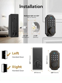 Fingerprint Keyless Entry Door Lock With App Control, Smart Door Lock For Front Door, Electronic Keypad Deadbolt Lock With 2 Keys, Auto Lock, One Time Code, IP54 Waterproof, Easy Installation