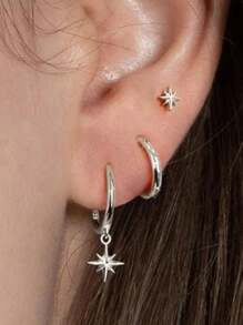 3 Pieces/Set Minimalist Golden Octagram Pendant & Hoop Earrings Set, Geometric Circle Earrings, Elegant Daily Matching Jewelry