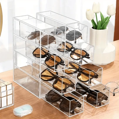 1 hộp đựng kính mắt trong suốt 4 tầng 4 ngăn kéo