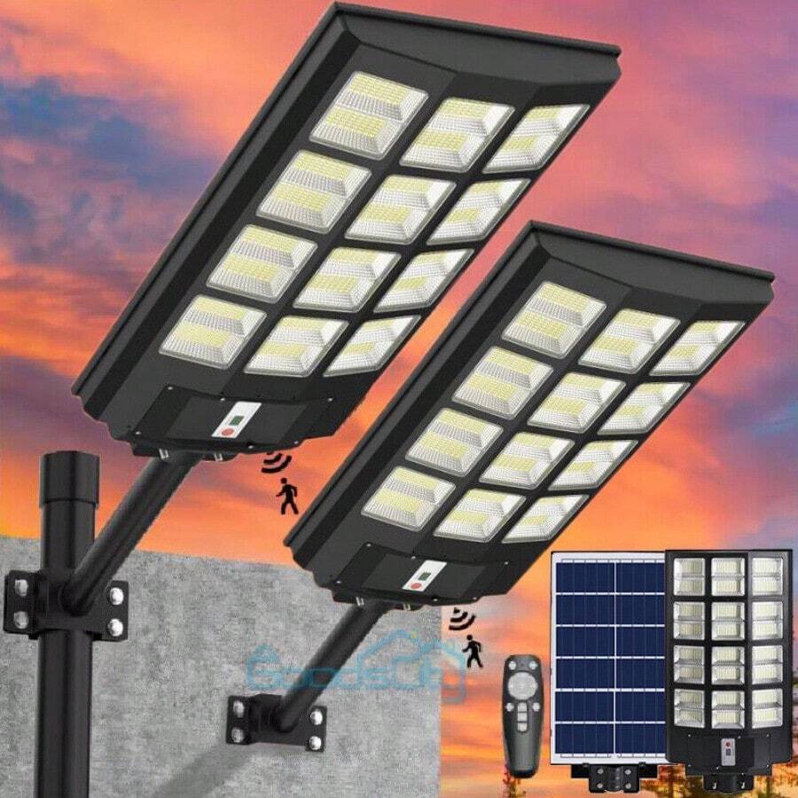 Commercial Solar Street Lights Dusk To Dawn Outdoor Lamp+Pole - 1000W 800LED With Remote+Mounting pole - View 1