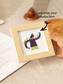 1pc 4 Inch Mini Square Wooden Frame, Creative Cartoon Photo Frame, Tabletop Decor Frame, Gift For Wedding Anniversary, Family Photo Display Gifts Birthday Graduation