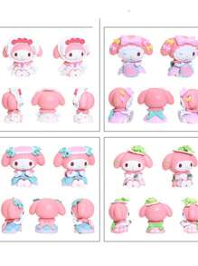 Sanrio 6pcs/Set Sanrio 7cm Figurine My Melody Maid Outfit Anime Statue, Car Decoration, Decoration Gift Ornament Birthday Gifts Graduation