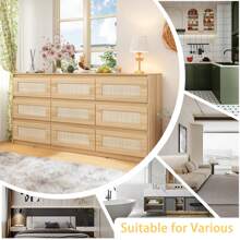 ECACAD Chest Of Drawers 9 Drawer Dresser, Wood Dresser 9 Drawer Chest - 藤編 - 查看 8