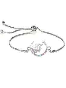 4 件套独角兽珠宝礼品套装，包括项链、手链、耳环和戒指，适合女孩、女儿、孙女、侄女、生日礼物 - CZ 石心形吊坠项链，刻有“You Are Magical”字样，是送给女孩的绝妙礼物 - 銀色 - 查看 8