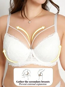 Plus Size Women Underwire Lace Bra, Soft & Comfortable Lingerie - White - View 3