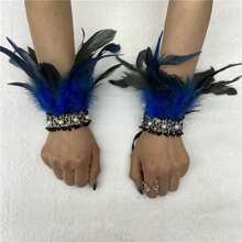 1 par de brazaletes elegantes con plumas artificiales y perlas falsas de estilo bohemio gótico, adecuados para fiestas de carnaval y uso diario, disfraces de Halloween para mujeres