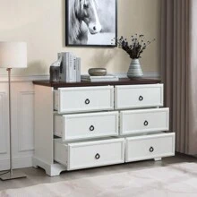 Modern Farmhouse 6-Drawer Chest Of Drawers For Bedroom, Wooden Bedroom Drawer Dresser With 6 Storage Drawers,6 Drawer Dresser Chests For Bedroom White