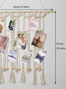 1 pieza, Expositor de fotos de pared de macramé con pinzas, marco de fotos collage estilo bohemio con cuentas de madera, guirnalda de fotos con pinzas, regalo para dormitorio, apartamento, sala de estar, aula