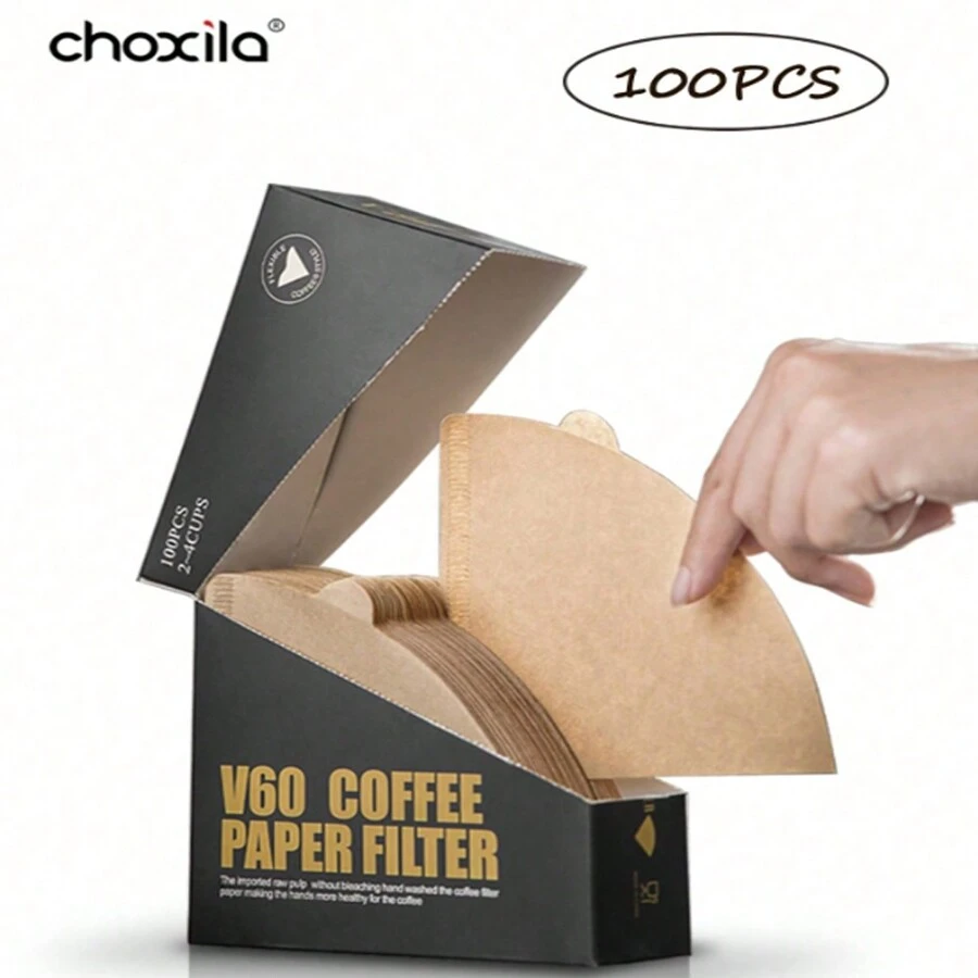 100pcs Coffee Filter Paper, V-Shaped Unbleached Natural Paper Filter, Disposable Pour Over Cone Coffee Filters, For Coffee Dripper And Coffee Maker - Beige - View 1