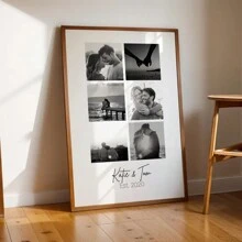 1 szt., spersonalizowana sztuka ścienna ze zdjęciem pary, spersonalizowany plakat ze zdjęciem w sześciu kratkach, prezent na walentynki, prezent na rocznicę, dekoracja sypialni, dekoracja salonu, dekoracja biura, bezramkowa, walentynki, prezenty dekoracyjne na walentynki urodziny ukończenie szkoły