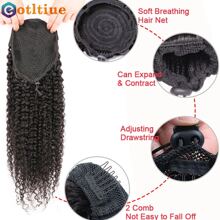 BINF Ponytail Human Hair Kinky Curly Ponytail Remy Piece For African American Ponytail Extension Afro Kinky Curly Ponytail For Women - Natural Black - 查看 4