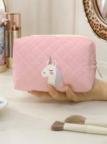 Animal Pattern Double-Sided Printed Diamond Grid Octagonal Makeup Bag Multifunctional Carry On Bag - Suitable For Girls Portable Toiletries Zipper Storage Bag For Women's Cosmetics And Travel Essentials Zipper Makeup Bag - Multicolor - View 5