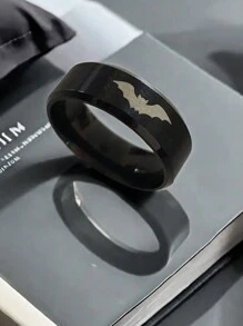 1 pieza Anillo de acero inoxidable con diseño de murciélago, estilo único europeo y americano para Halloween
