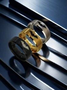1 pieza Anillo de acero inoxidable con diseño de murciélago, estilo único europeo y americano para Halloween