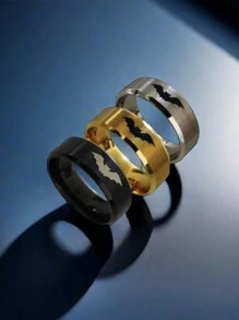 1 pieza Anillo de acero inoxidable con diseño de murciélago, estilo único europeo y americano para Halloween