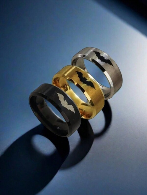 1 pieza Anillo de acero inoxidable con diseño de murciélago, estilo único europeo y americano para Halloween