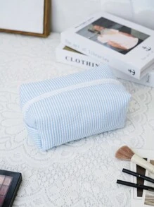 Stripped Pattern Fluffy And Soft Women Makeup Bag Travel Zipper Cosmetic Bag Storage Pouch Cute Gingham Toiletry Bag Checkered Pattern Large Capacity Make Up Organizer Travel Skincare Makeup Storage Bag With Handle Multifunctional Storage Bag Portable Toiletries Travel Storage Bag, Handheld Bag, Minimalist Jewelry Storage Bag Makeup Bags Makeup Pouch Make Up Pouch Make Up Bag - Multicolor - View 7