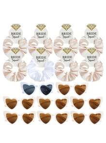 16pcs Wedding Party Bridesmaid Gift Set, Including Hair Scrunchies, Heart-Shaped Glasses, Suitable For Gifting To Women, Lovers, Family, Friends