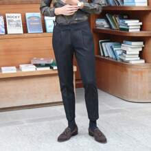 Men's Gurkha Naples Italian Style Pants Wrinkle Resistant Fabric No Belt Needed - 深灰色 - 查看 3