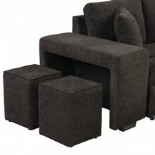 104.5" Modern L-Shape 3 Seat Reversible Sectional Couch Pull Out Sleeper Sofa With Storage Chaise And 2 Stools For Living Room Furniture Set Charcoal Grey