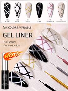 6 件装 12ml 线描凝胶金色、银色、黑色、白色、香槟金和玫瑰金。画线漆凝胶华丽颜色法式凝胶美甲设计绘画凝胶指甲油 Y2K 金色金属色 - 彩色 - 查看 2