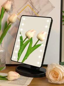 1 pieza Espejo de maquillaje con luz de 16 LED de doble alimentación a batería/USB, ajuste de brillo por tacto, superficie del espejo giratoria y luminosa, adecuado para el hogar, la oficina, los viajes, como regalo para mujeres - Blanco - Ver 15