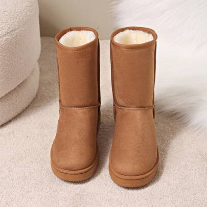 Nuevas botas de nieve de moda para mujer, botas de nieve de media pantorrilla con puntera redonda, suave, ligera y antideslizante, botas forradas