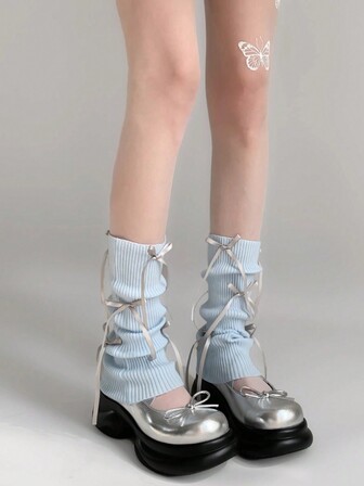 1双秋冬季夜班练习室袜子蝴蝶结芭蕾风格JK小腿套中筒洛丽塔叠穿袜女