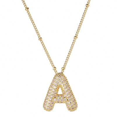 一件式新款女士不锈钢泡泡字母项链闪亮锆石水钻字母 26 A-Z 精致气球项链