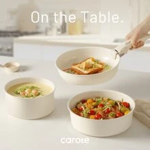 CAROTE 13pcs Ceramic Cookware Set Detachable Handle, Induction Pots And Pans Set, Taupe - White - View 3