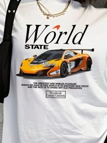 White Women's Casual Everyday Round Neck Race Car Printed Short Sleeve T-Shirt, Spring/Summer - White - View 5
