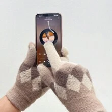 1 Paar flauschige Winter Handschuhe für Frauen, Outdoor Radfahren Sport Ski warme dicke gestrickte Touchscreen Handschuhe, geeignet als Geschenk für Freunde und Familie