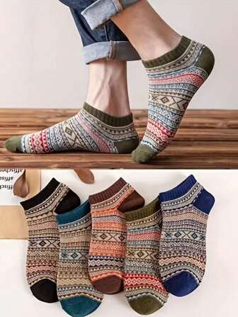 5 Pairs Autumn/Winter Striped Socks, Retro & Warm Mid-Calf Socks, Women Long Socks, Fall