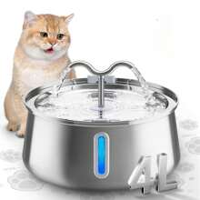 Fuente de agua para gatos de acero inoxidable: Capacidad grande de 135 Oz/4L con ventana de agua, fuente de agua para mascotas apta para gatos y perros, múltiples tazones de bebida, bomba ultra silenciosa, fuente de agua automática para perros. El producto no incluye enchufe.