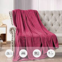 Plush Flannel Blanket – Soft, Warm, And Hypoallergenic Plaid Throw For Sofa Or Bed - Burgundy - View 4