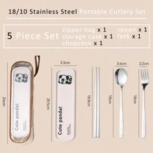 Portable Cutlery Set With Case & Bag, Cartoon Panda Travel Utensils, Portable Silverware Set For Work, 18/10 Stainless Steel Reusable Travel Cutlery Set, Fork And Spoon Chopsticks Set For Camping, School, Picnic, Gadgets, For Lunch Box,School Supplies