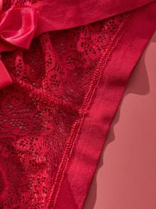 3PCS Plus Size damska bielizna koronkowa stringi kokarda seksowna bielizna jednolity kolor przezroczyste tangas elastyczne wygodne majtki dla kobiet czarny biały czerwony stringi z tyłu kokarda majtki