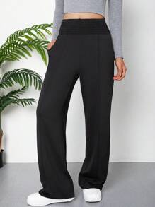 Teen Girls Elastic Waist Wide Leg Yoga Pants With Pockets (AZ223)