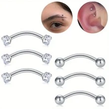 6/7pcs Stainless Steel Body Piercing Set - 6/8/10mm Barbell Rings For Eyebrows, Belly, Lip & Cartilage - Fashion Accessories - Multicolor - View 1