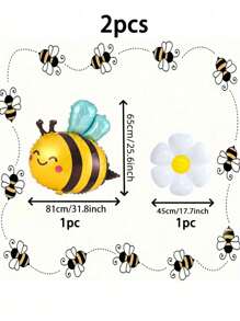 2/4pcs Bee Graphic & Daisy Shape Combination Foil Balloons Set - For Farm Theme, Wedding Decoration, Birthday Anniversary, Valentine's Day, Outdoor, Bachelor Party