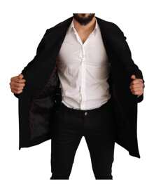 Men's Black Double Breasted Peacoat - Black - View 6