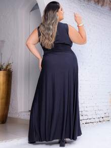 Long Plus Size Dress Fluit Fabric Party Wedding Bridesmaid Guest Events - Black - View 3