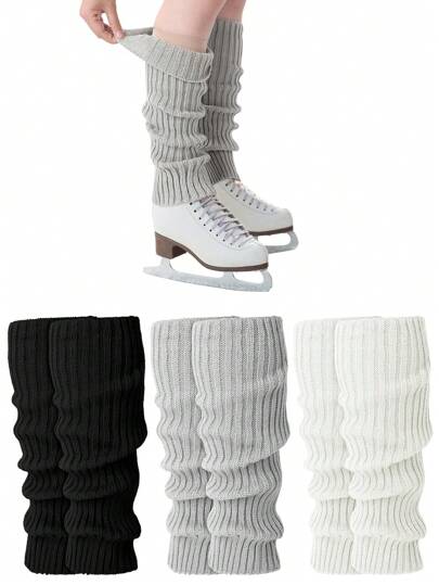 1Pair White Women Winter Knee High Leg Warmers For 80s Party Ballet Dance Yoga Women Juniors Neon Ribbed Leg Warmers For 80s Eighty's Party Sports Yoga