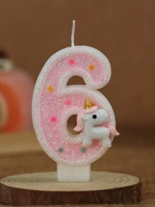 1 pieza Vela de unicornio rosa brillante con número numérico creativo [0-9] para tarta de cumpleaños, decoración de fiesta