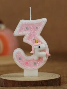 1 pieza Vela de unicornio rosa brillante con número numérico creativo [0-9] para tarta de cumpleaños, decoración de fiesta