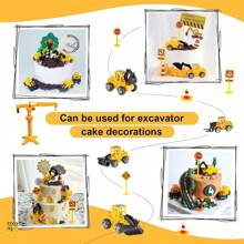 18pcs Construction Vehicle Cake Decoration Set, Including Dump Truck, Excavator, Tractor, Cake Toppers And 5 Road Signs, 6 Excavator & Truck Decor For Boy's Birthday Cake