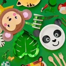 8 Packungen/24 Packungen Panda-förmige Teller, Pappteller mit Tiermotiven, Dschungel Tiere Party Themen Geschirr für Babyparty, Geschlechteroffenbarung, Geburtstagsfeiern und Dekorationen