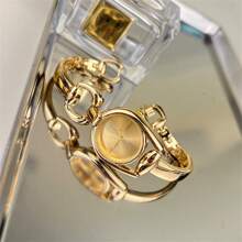 1pc Women's Simple Horseshoe Shaped Gold Case Colorful Dial Metal Alloy Band Fashion Quartz Watch, Suitable For Daily Wear