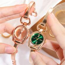 1pc Women's Simple Horseshoe Shaped Gold Case Colorful Dial Metal Alloy Band Fashion Quartz Watch, Suitable For Daily Wear