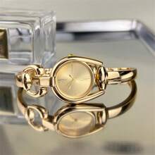 1pc Women's Simple Horseshoe Shaped Gold Case Colorful Dial Metal Alloy Band Fashion Quartz Watch, Suitable For Daily Wear